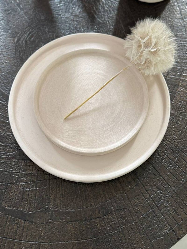 Aardewerk dienblad beige