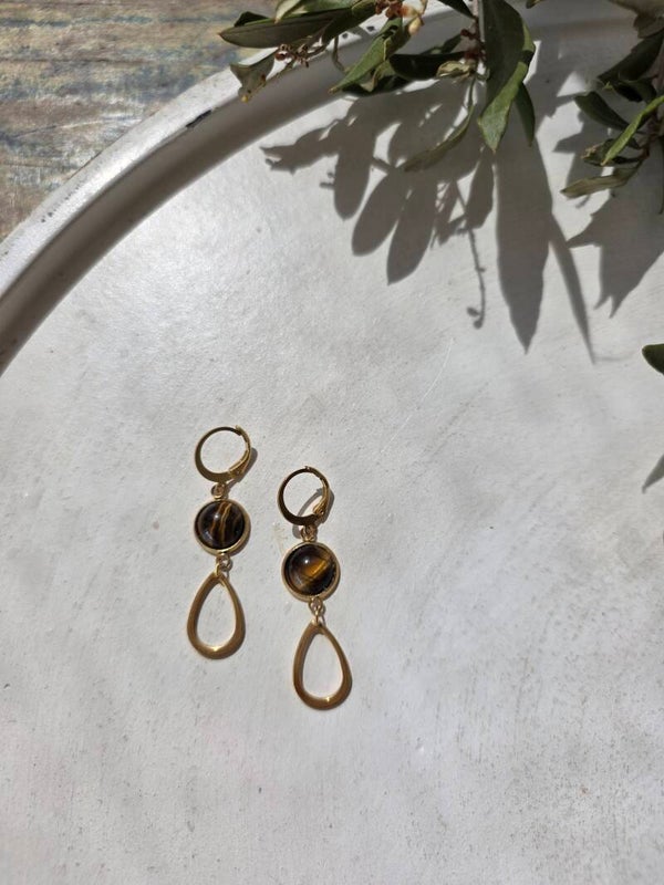 oorbellen met tijgeroog en druppelvormige hanger