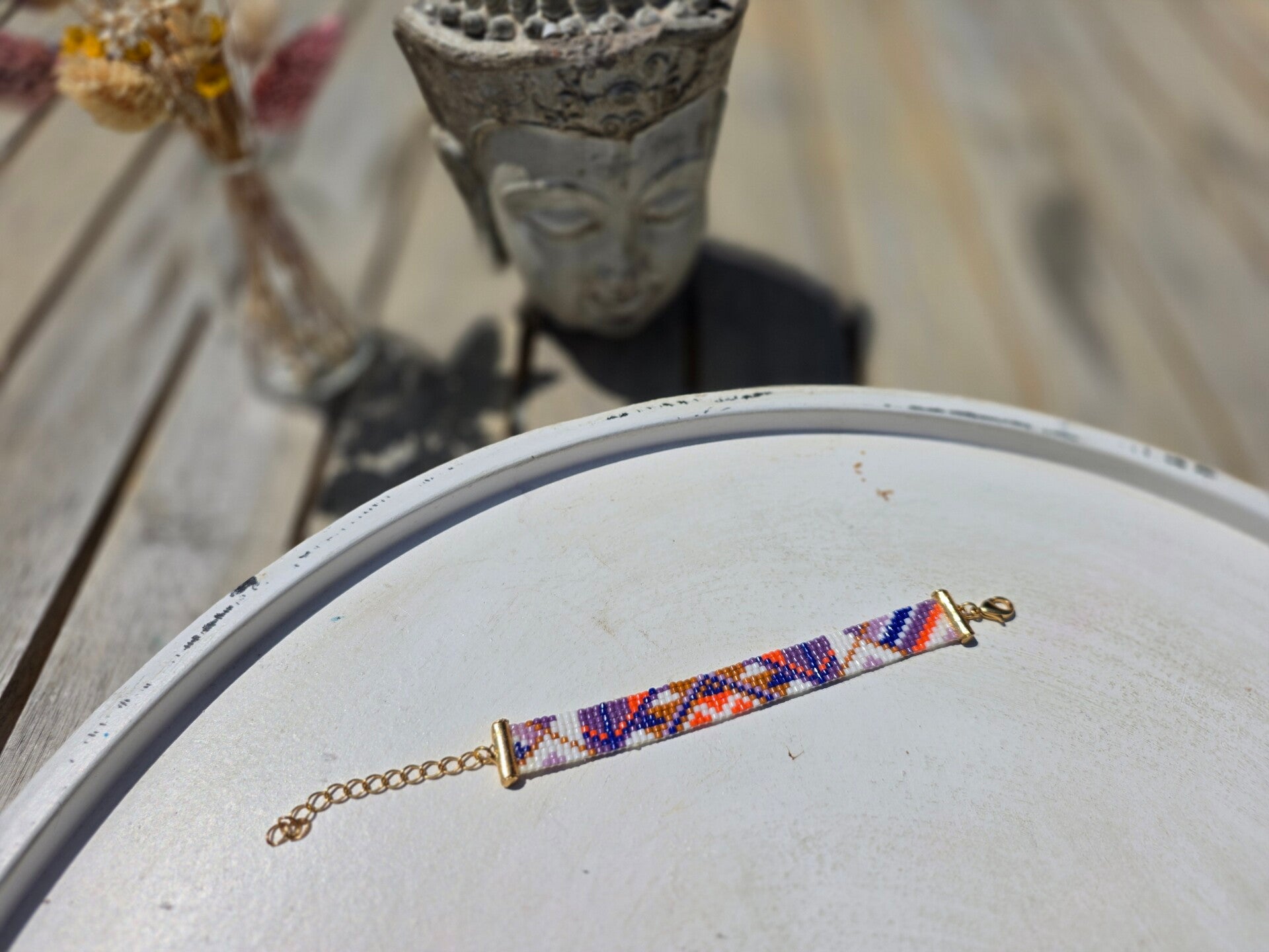 geweven armband met miyukikralen (8 rijen) en gouden verlengketting