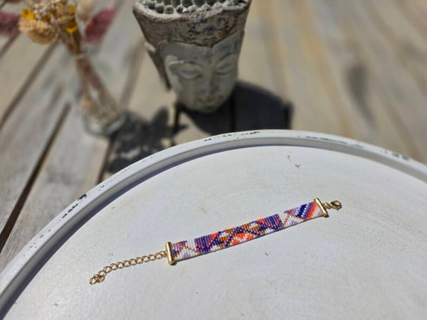 geweven armband met miyukikralen (8 rijen) en gouden verlengketting