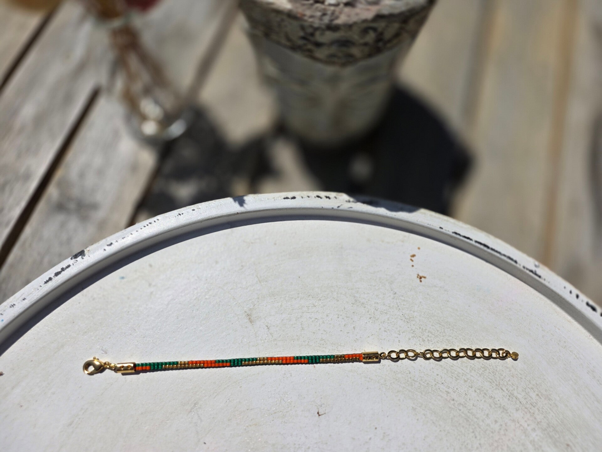 geweven armband met miyukikralen (2 rijen) en gouden verlengketting