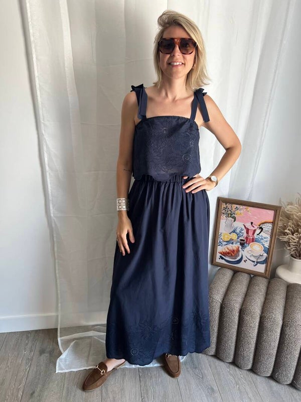 Fleur - Navy Broderie Skirt