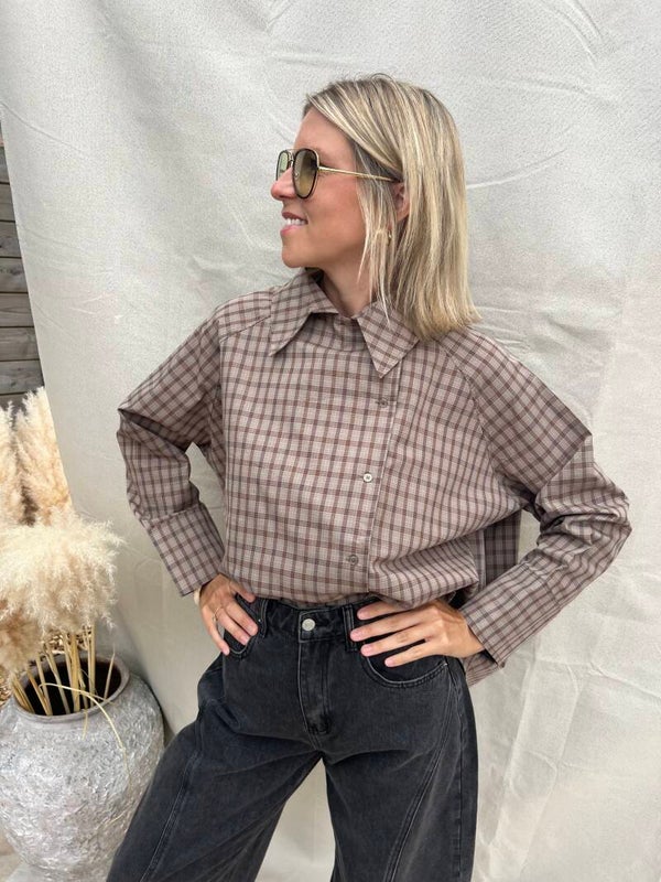 Maxine - Camel Carreaux Blouse