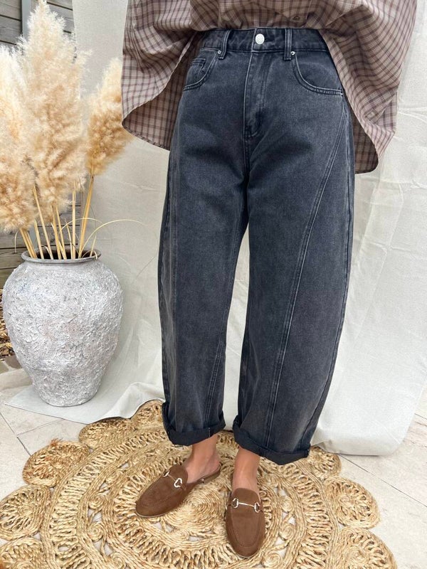 Emilia - Dark Gray Barrel Denim