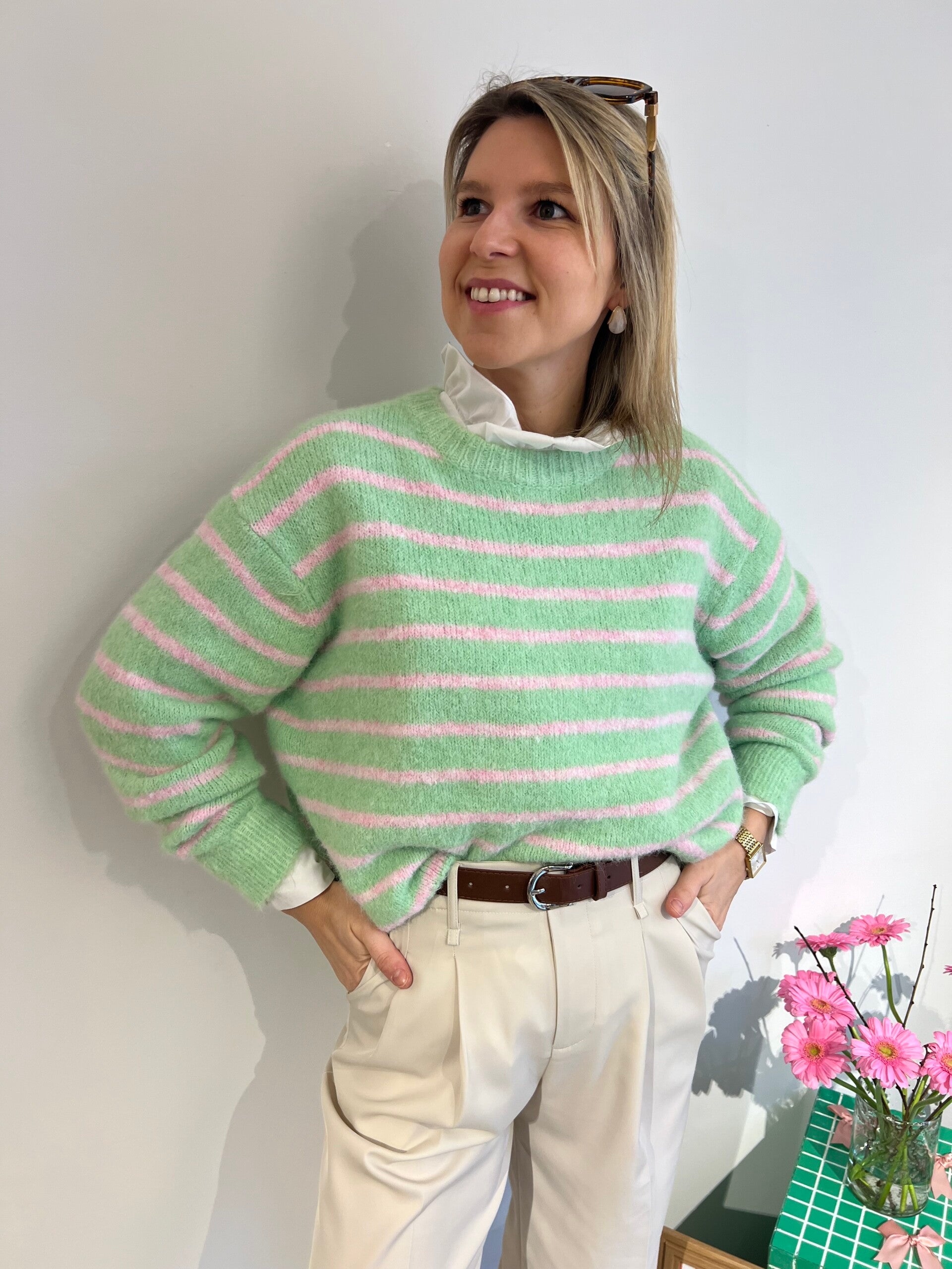 Lottie - Striped Knit Green/Pink