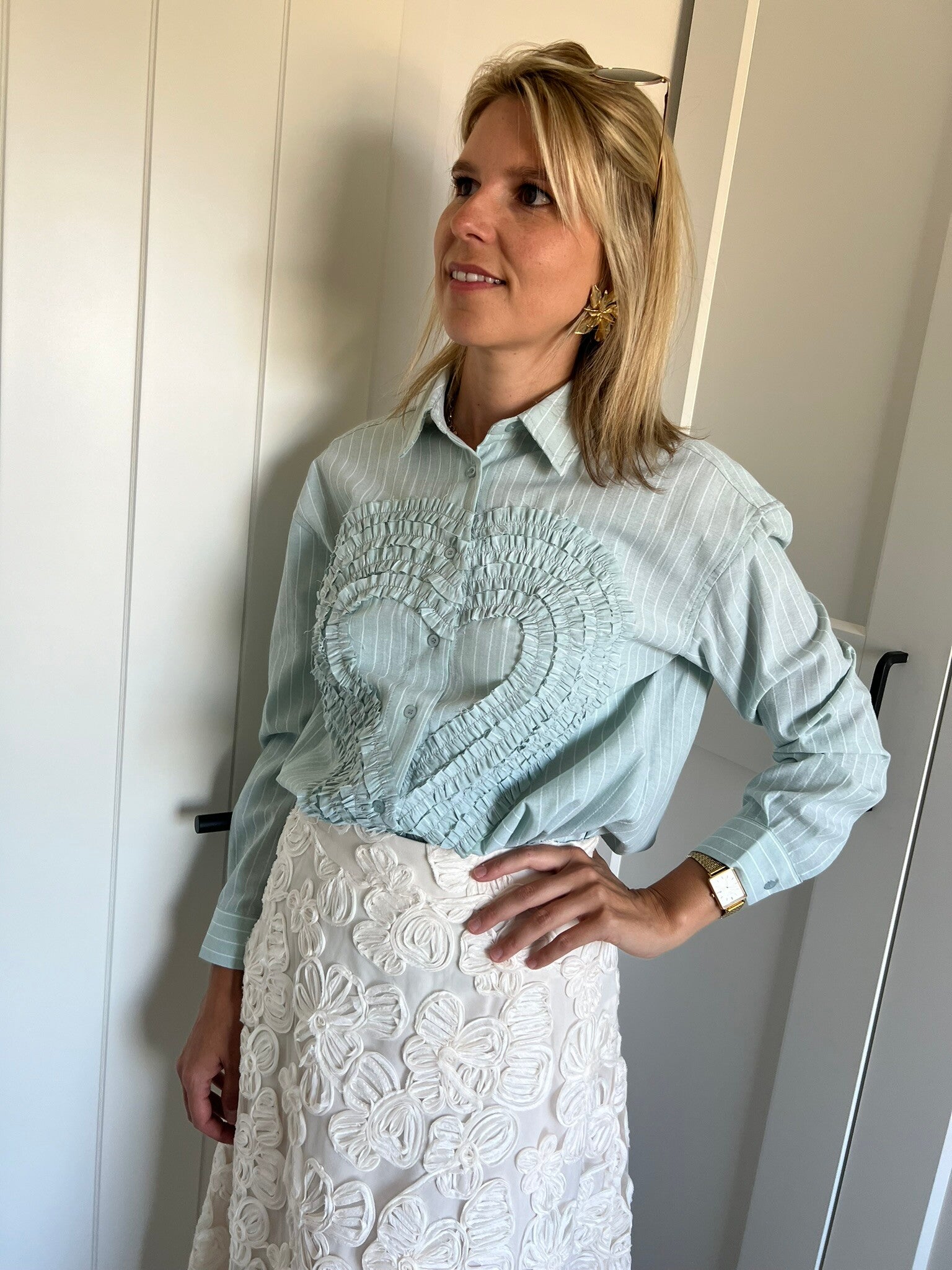 Anette - Green Blouse Frill Heart