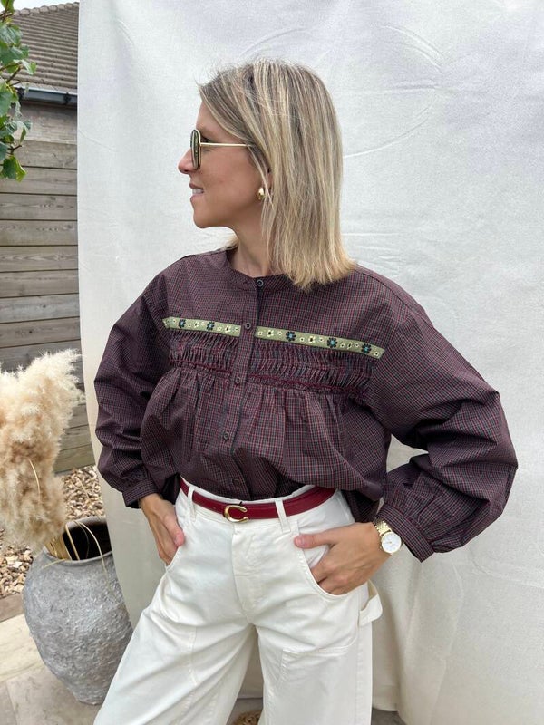 Liz - Carreaux Blouse Burgundy