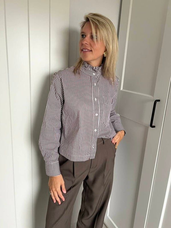 Hazel - Brown Striped Blouse