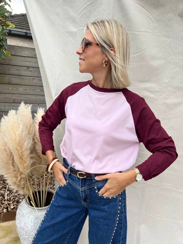 Piper - Bordeaux/Pink Longsleeve Raglan