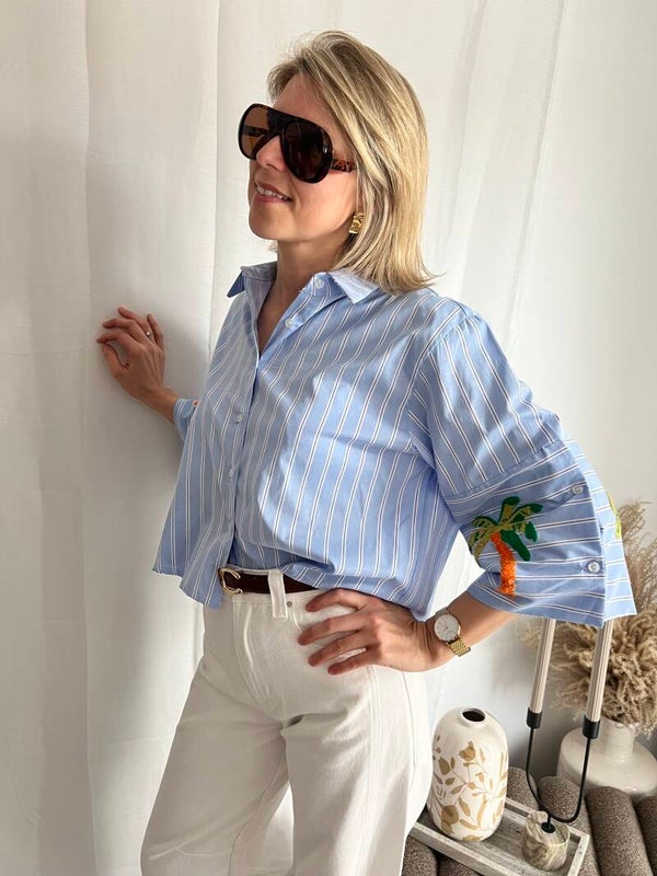 Rafaella - Blue Striped Blouse Palmtree
