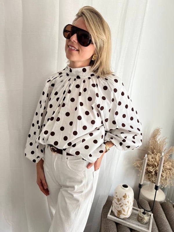 Lela - White Blouse Dots
