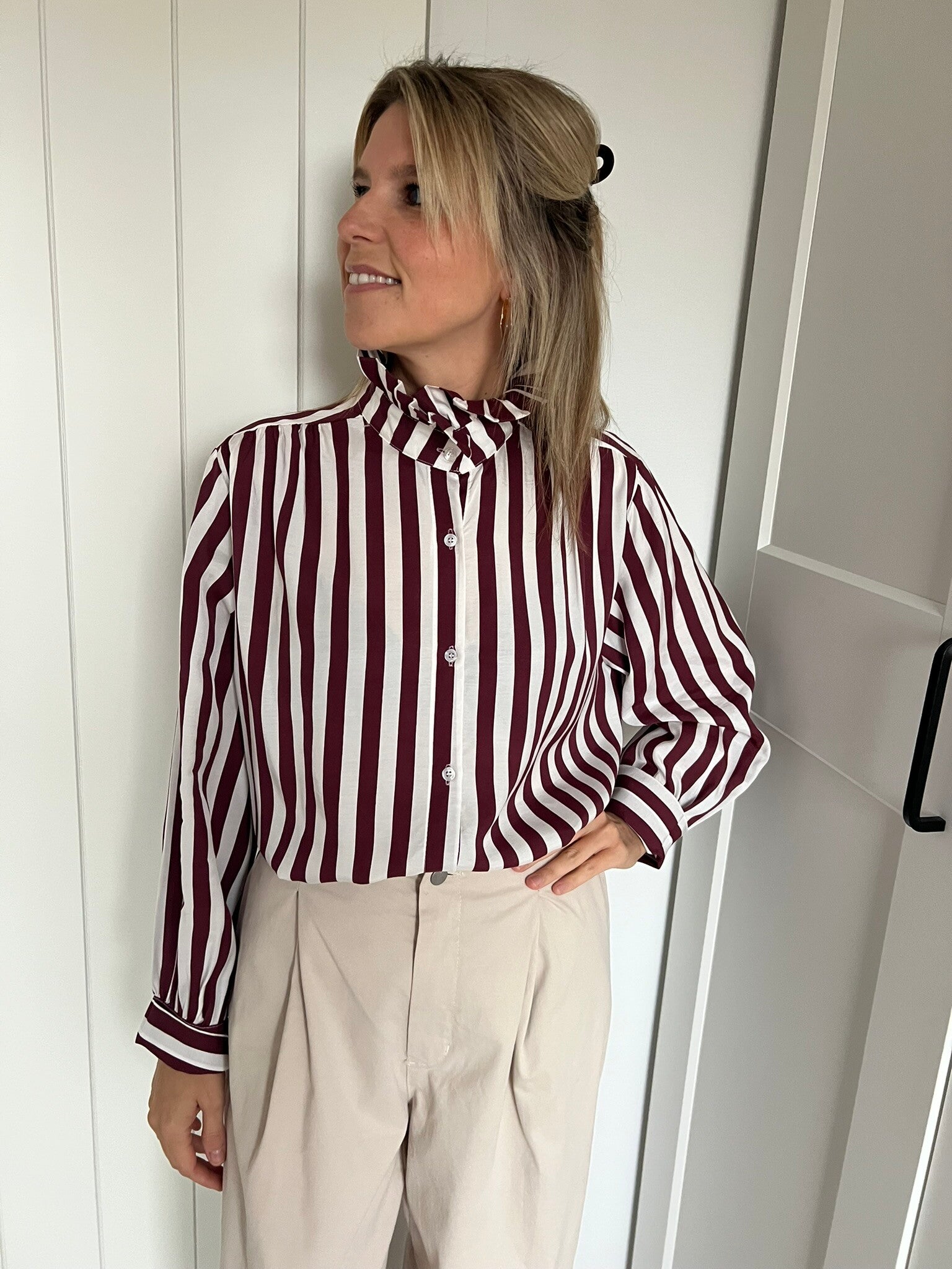 Gabriella - Striped Burgundy Blouse