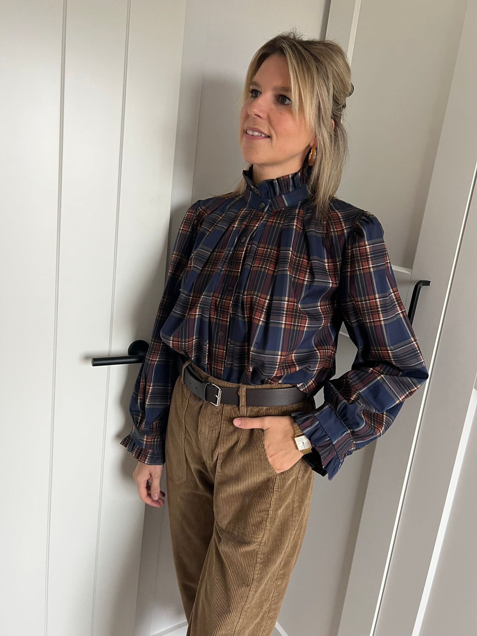 Amelie - Navy Blouse Checkered