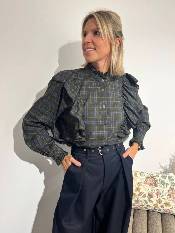 Aurélie - Green Carreaux Blouse