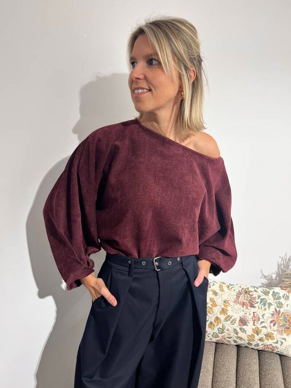 Cis - Bordeaux Velvet Blouse