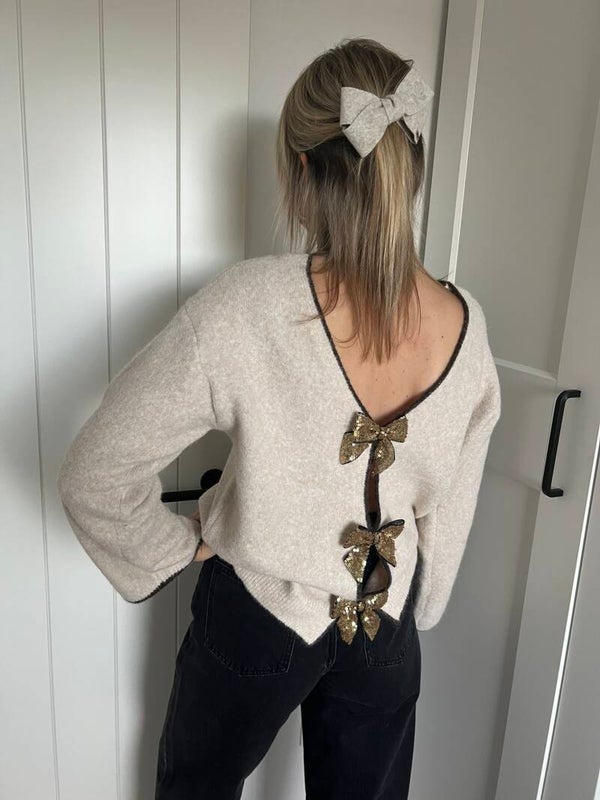 Estelle - Beige Knit Glitter Bows