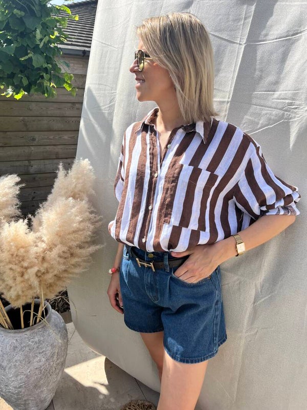 Otillie - Brown Striped Blouse