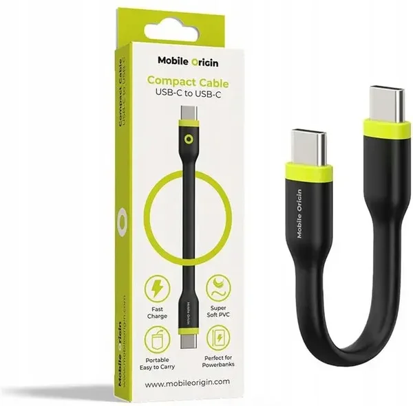 Mobile Origin Kabel Ładująco Przesyłowy Compact Cable Usb C 60W 480 Mbps 10Cm Czarny