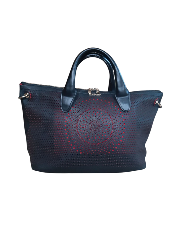Grand sac fourre-tout Desigual de couleur noir perforé mandala rouge, bandoulière amovible