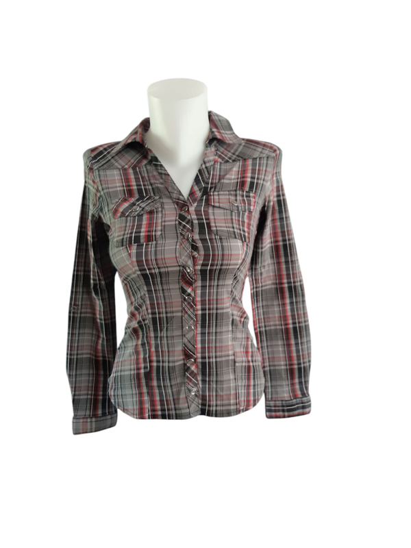 Chemise cintrée Cache Cache - Quadrillée gris, rouge & blanc