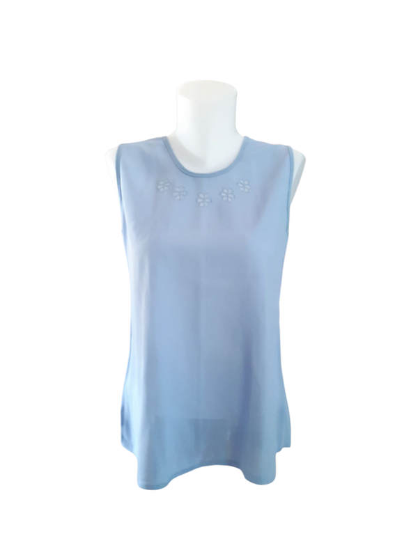 Blouse sans manche - Fleur ajourée, bleu clair - Coupe droite - Vintage
