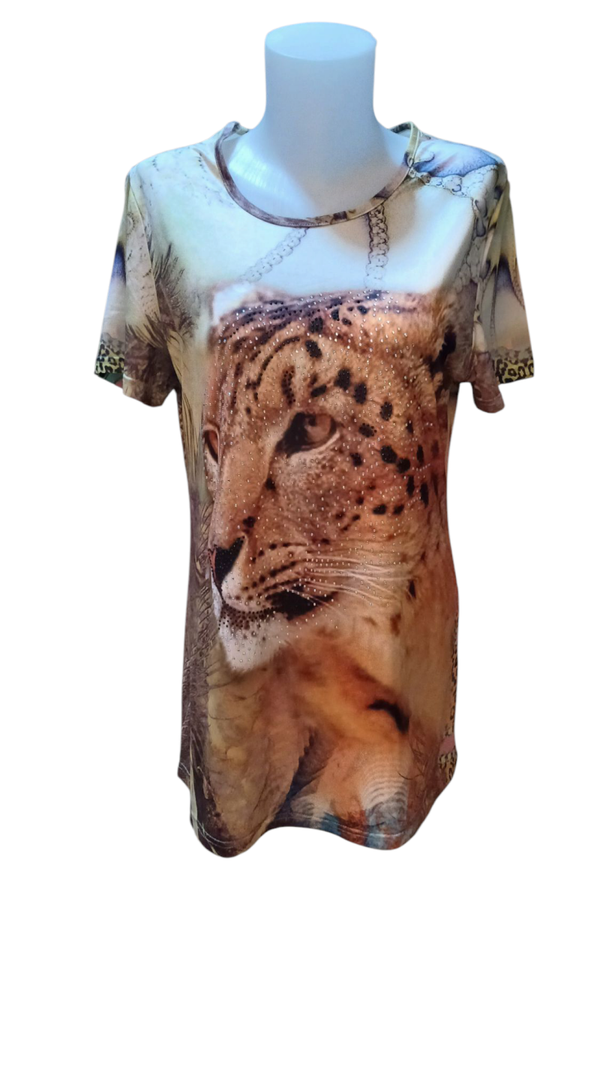 Tunique imprimée motif tigres à strass – Audace et éclat pour un style unique
