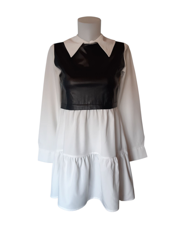 Robe longues manches - bi-matière en noir et blanc