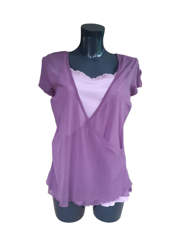 Blouse cache-cœur mauve – 2 en 1