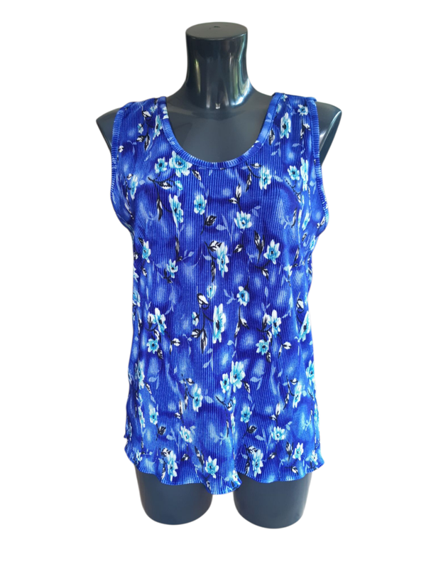 Débardeur bleu flashy à motifs fleuris
