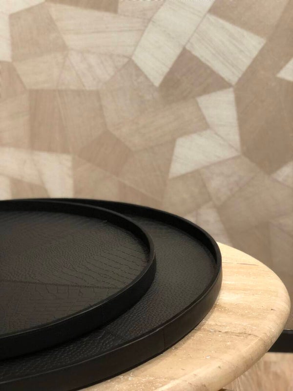 Lederen Tray - zwart rond XL