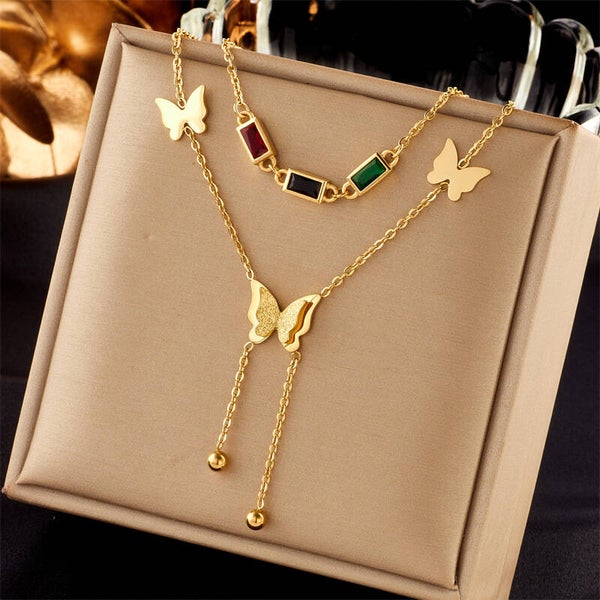 Golden Butterfly Layers Necklace