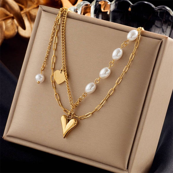 Pearl Heart Layers Necklace