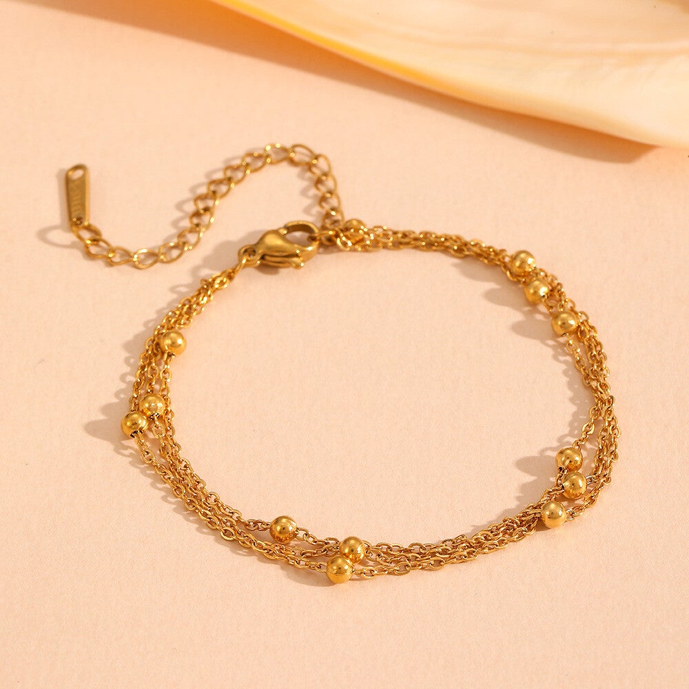 Golden & Silver Bead Layers Anklet