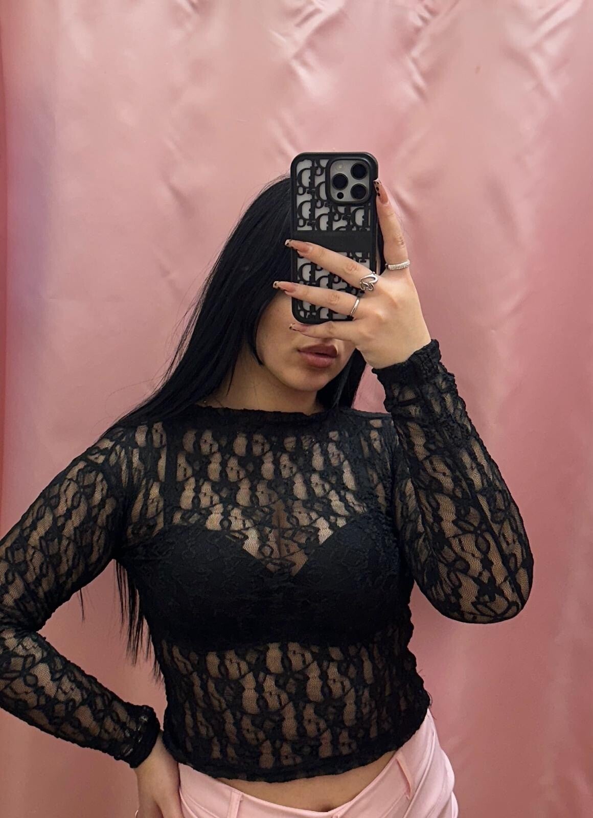 T-shirt Lace Mock Neck