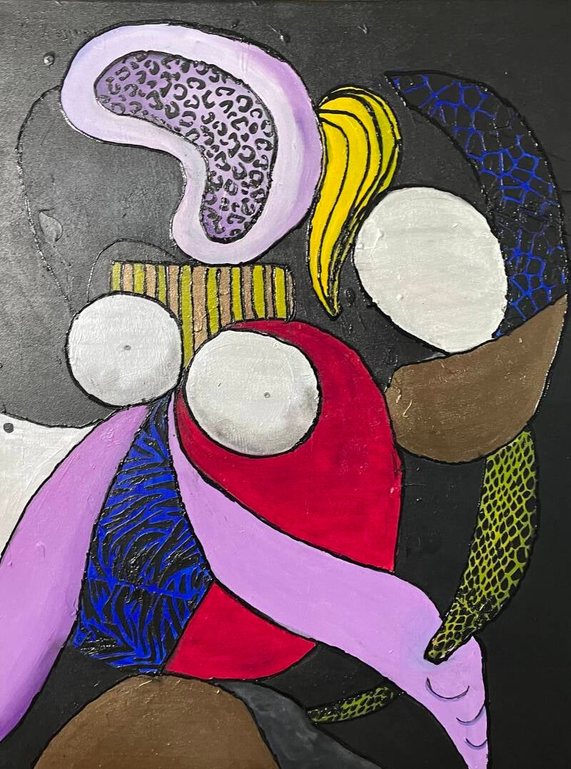 Naar een voorbeeld van Karel Appel.Afmeting 60 x 80 cm 