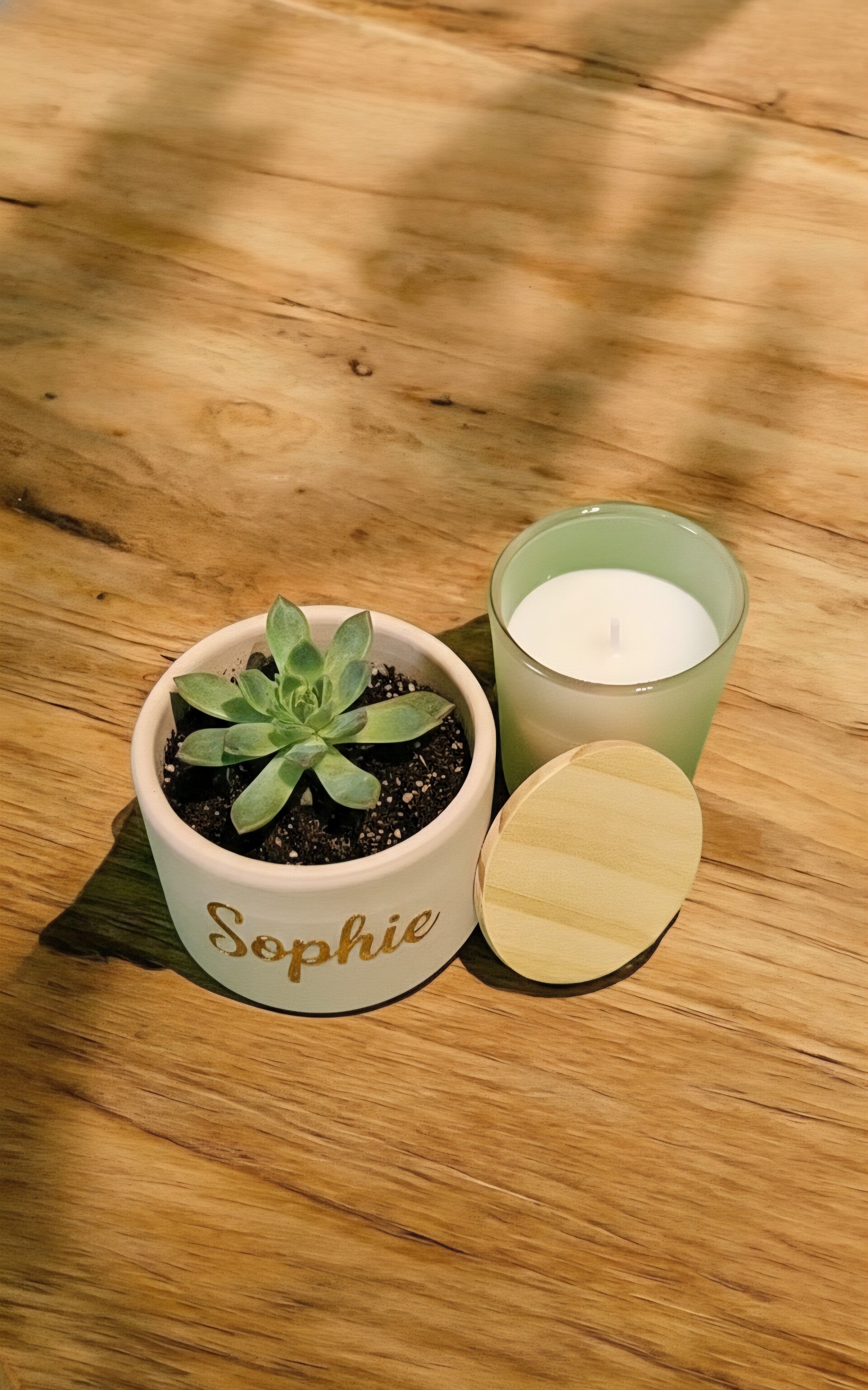 Bloempotje + kaars met naam