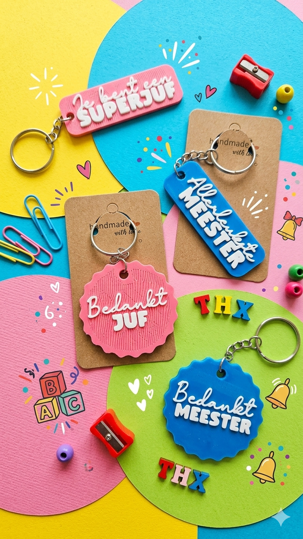 Gepersonaliseerde 3D Sleutelhanger – Juf & Meester