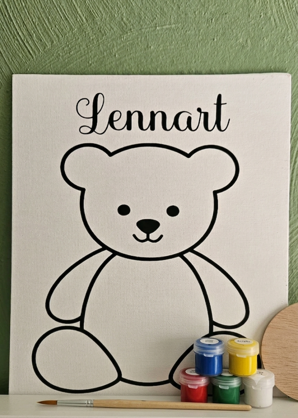 ​Gepersonaliseerde Schilderkit voor Kinderen – Canvas met Naam & Diertje