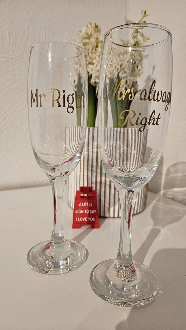 Mr. Right & Mrs. Always Right – Champagneglas Set