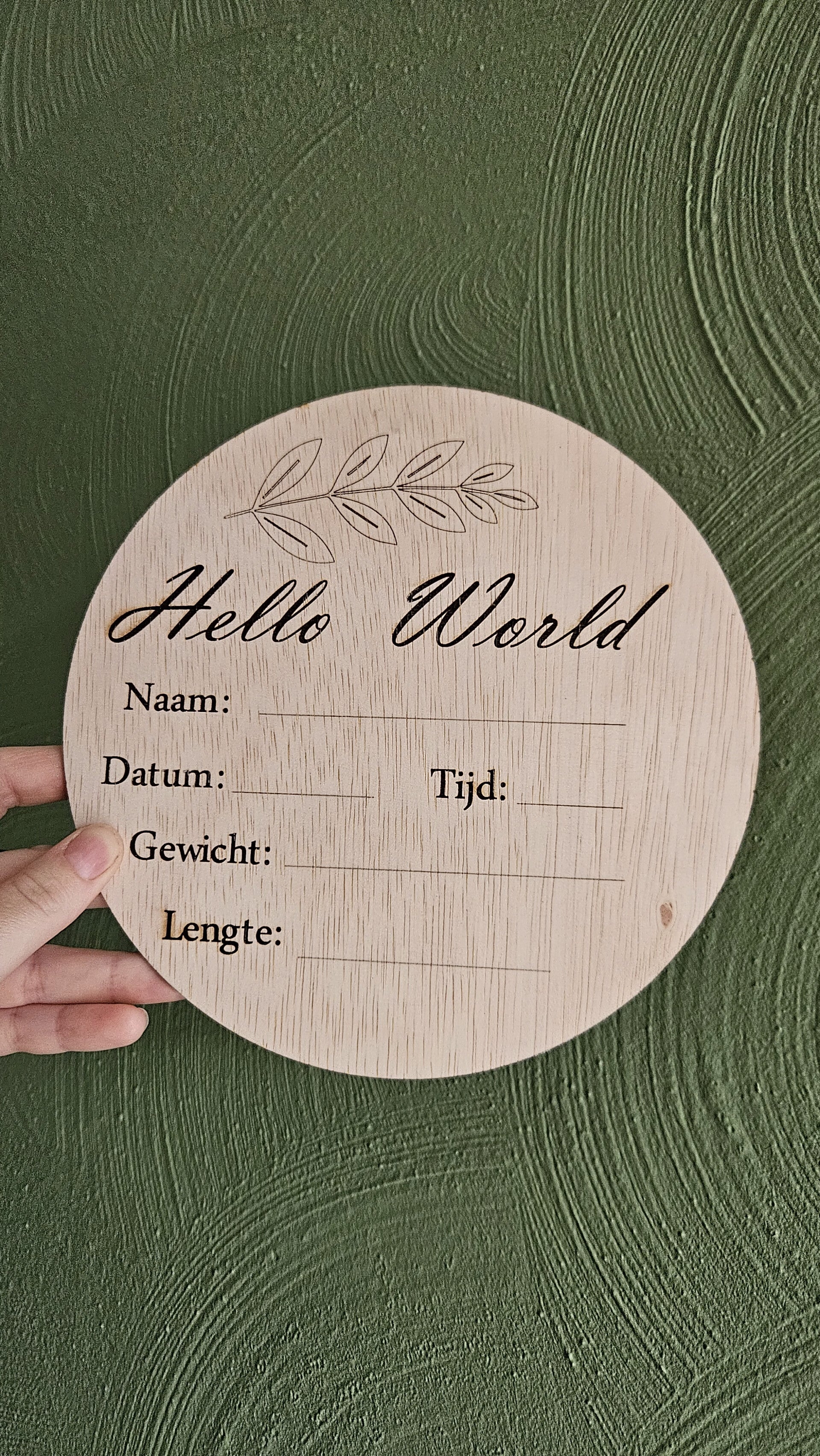 Geboortebord hout - Hello world