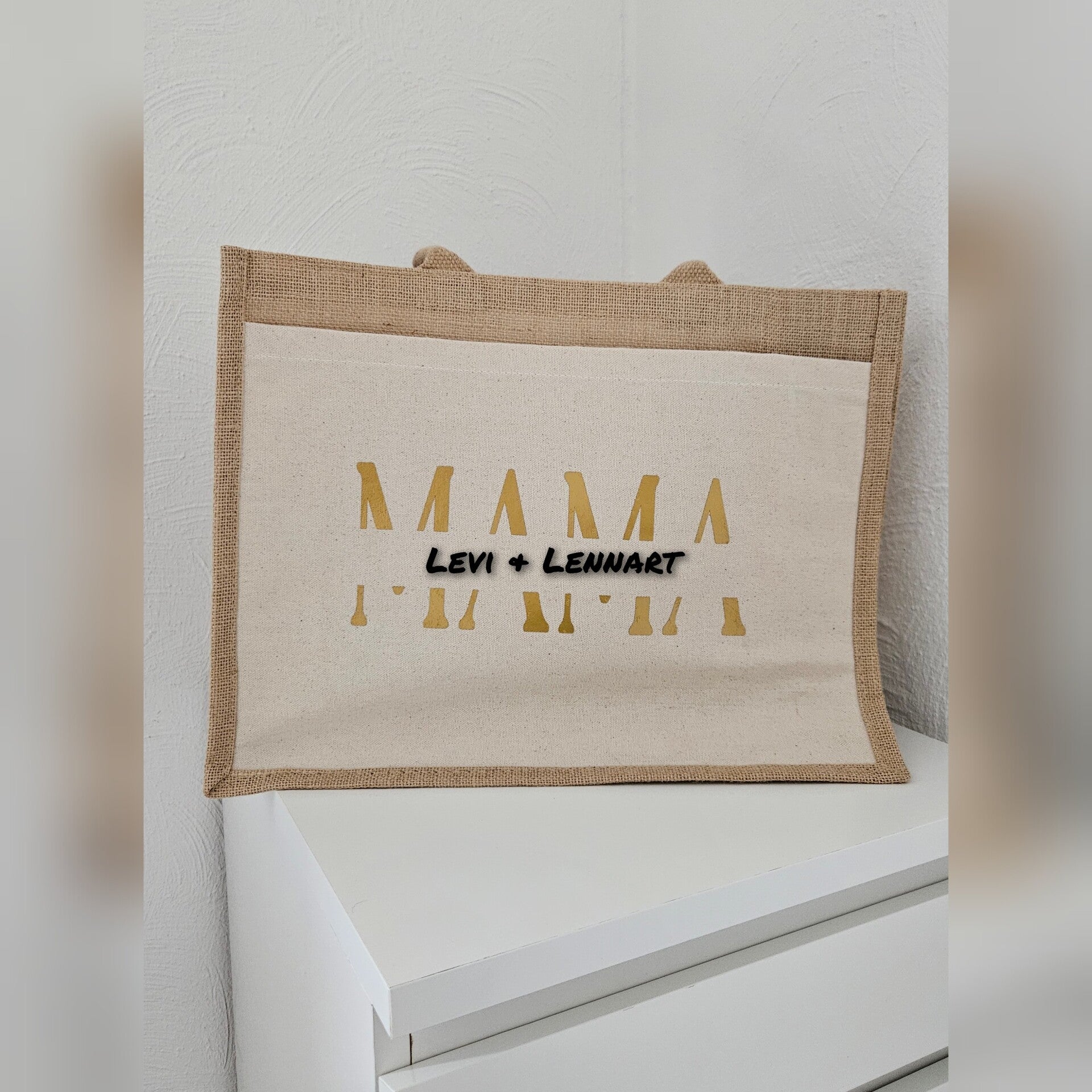 Luxe Canvas & Jute Shopper – Gepersonaliseerd met de kinderen/kleinkinderen hun namen.