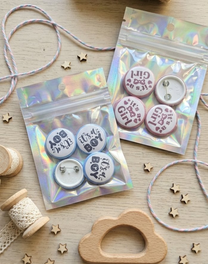 Mini Gender Reveal & Babyshower Buttons (Set van 4 - 25mm)
