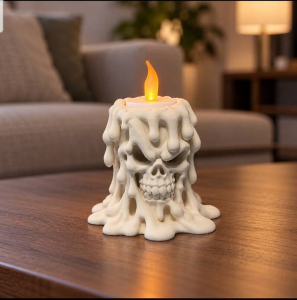 ​3D Halloween Doodskop Theelichthouder – "Grim Melting Skull"