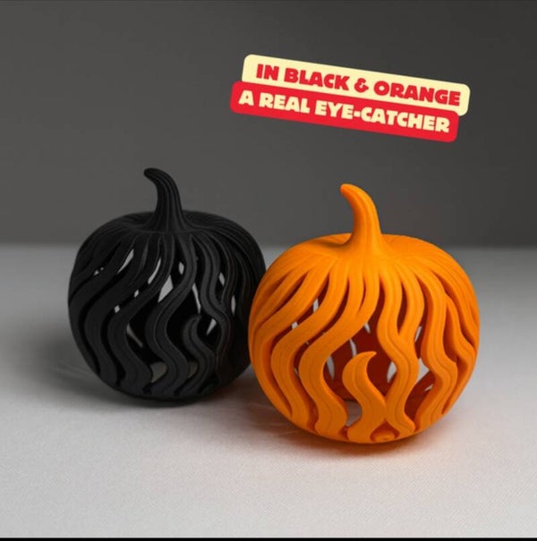 3D Open-Gewerkte Halloween Pompoen Theelichthouder – "Flame Swirl"