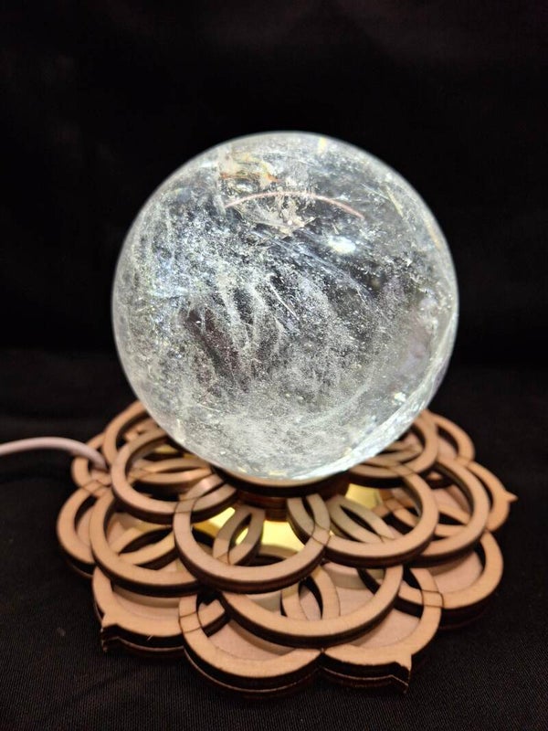 Houten licht bol houder bloem