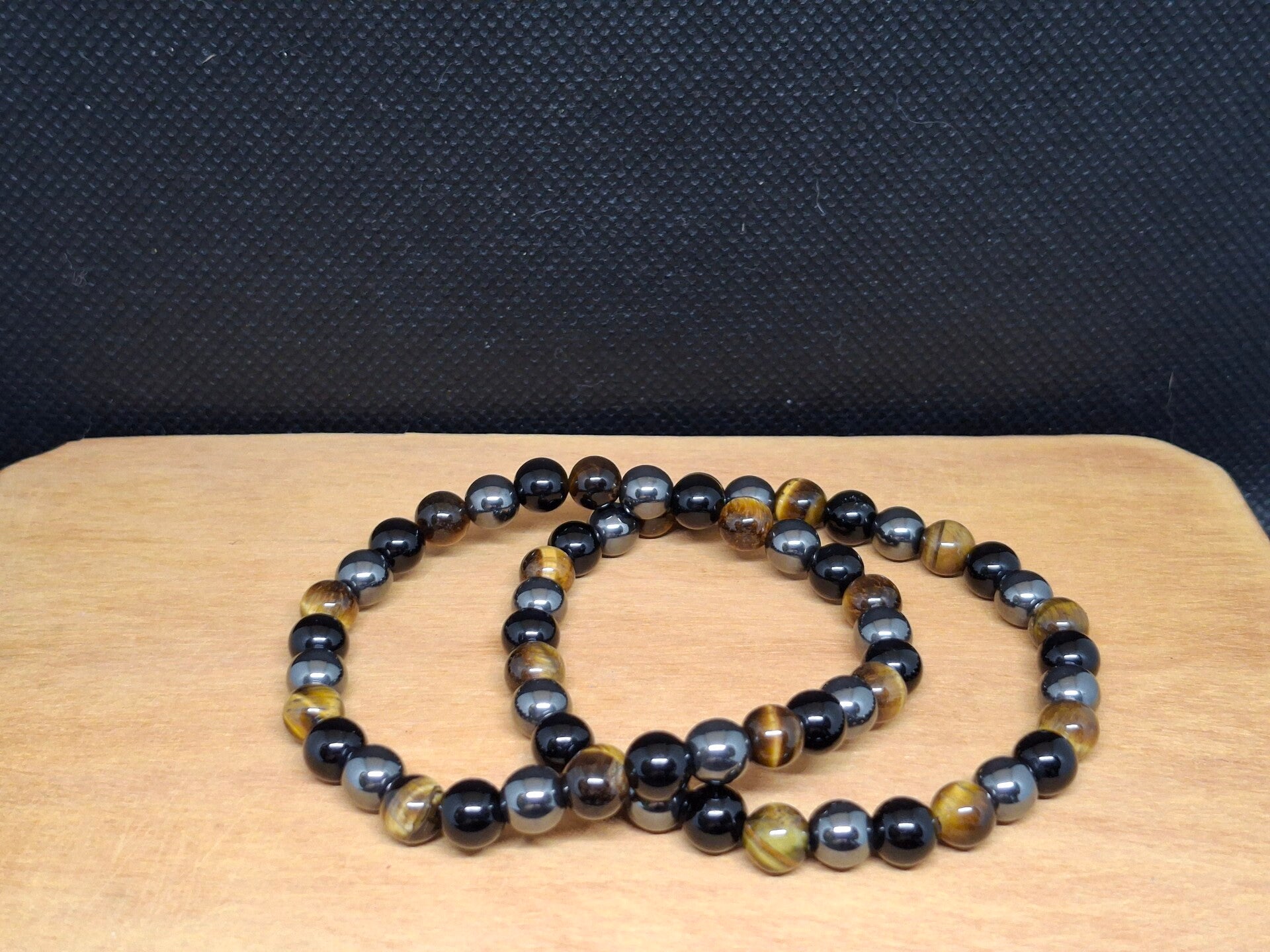 Mix Hematiet, Tijgeroog en obsidiaan armband 6mm