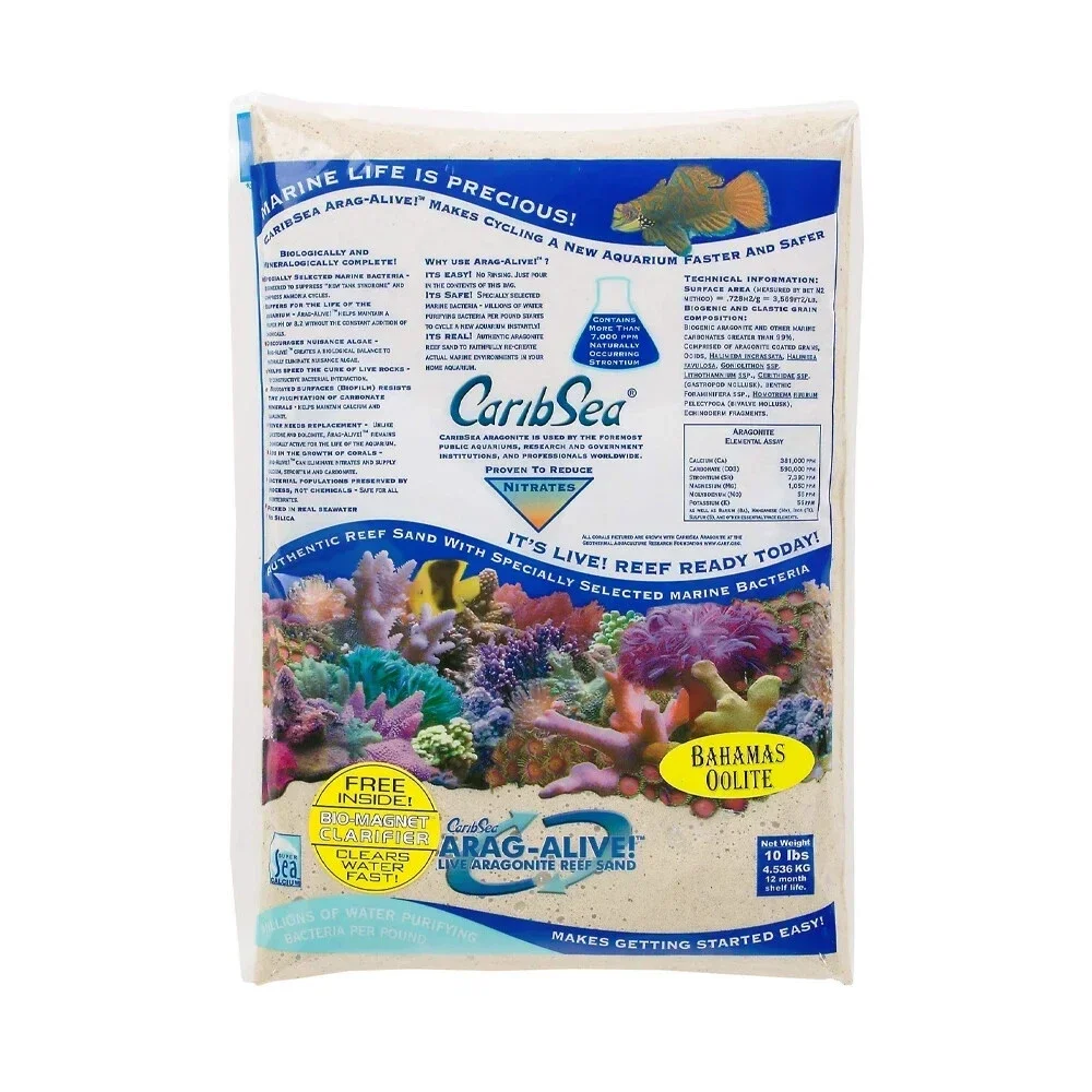 CaribSea Arag-alive Aragonite Reef Sand Bahamas Oolite - 20lbs (9kg)