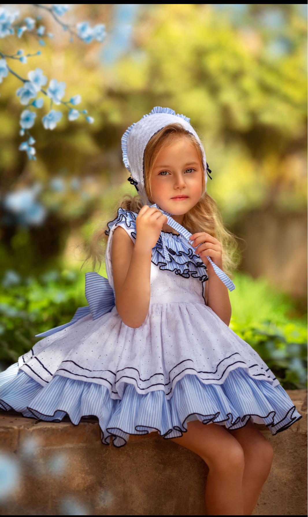 Blue Striped puffball dress (Made to order)