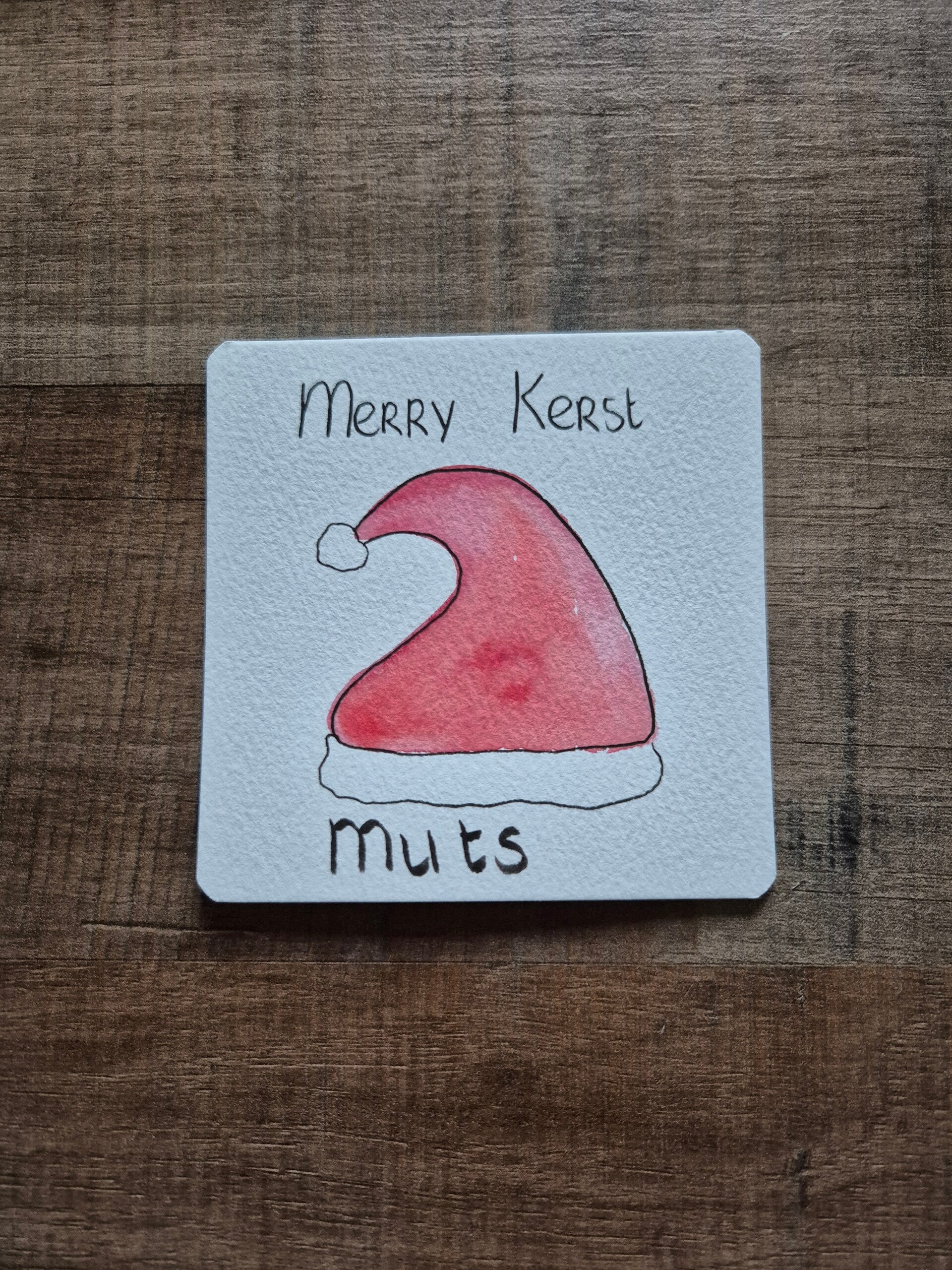 Mini kaart merry kerst muts