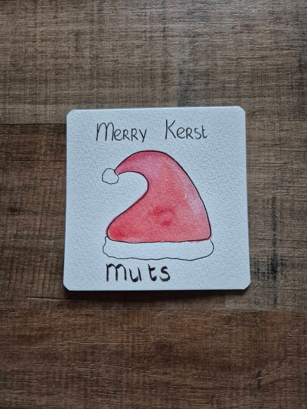 Mini kaart merry kerst muts